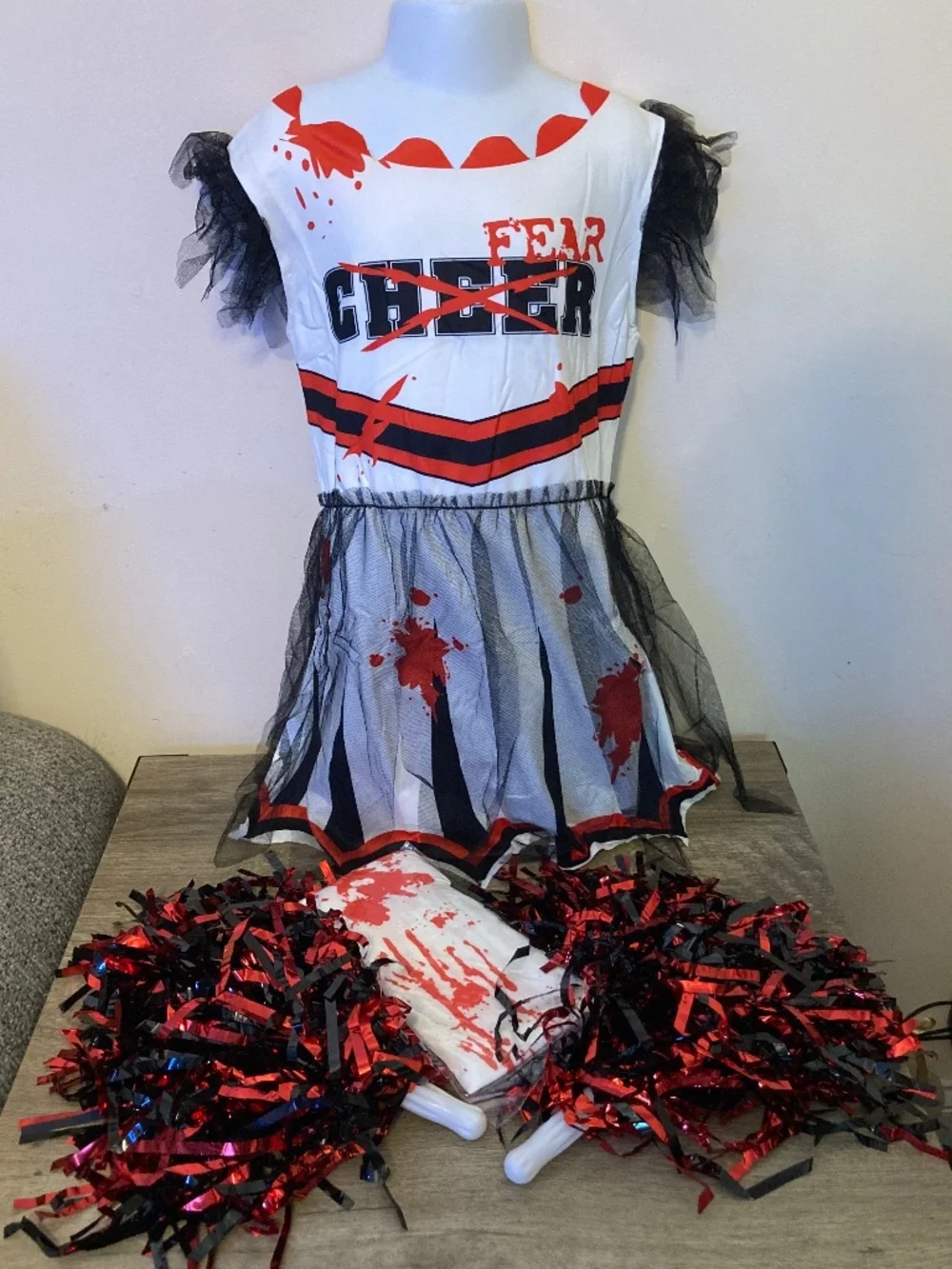 Zombie Halloween Cheerleader Costume Includes Poms Poms - Size: 5-6 Years